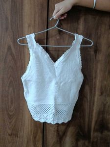 White Crochet V-Neck Tank Top