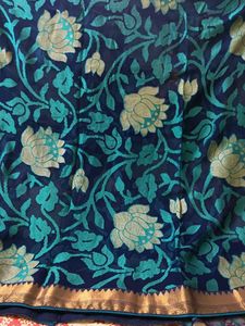 Elegant Blue Floral Saree with rose gold border