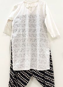 White Thread Work Kurta with Black Salwar