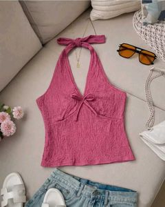 Chic Pink Textured Halter Top