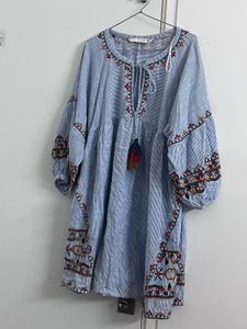 Boho Embroidered Striped Tunic Top