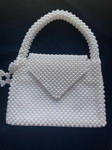 Handmade Elegant White Pearl Beaded Clutch