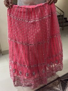 Sparkling Pink Tiered Mirror Work Skirt