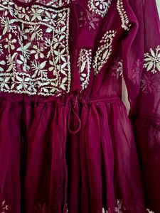 Chikankari Angrakha Purple Kurta