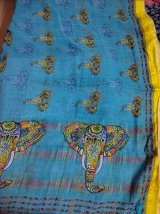 Blue Elephant Print Saree with Blouse