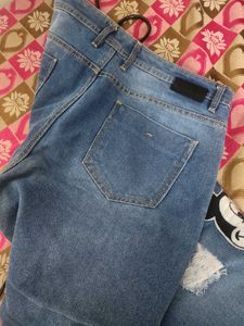 Blue Denim Jeans with Mickey Mouse Patches
