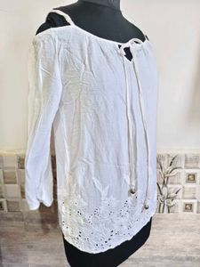 Boho Off-the-Shoulder Eyelet Top