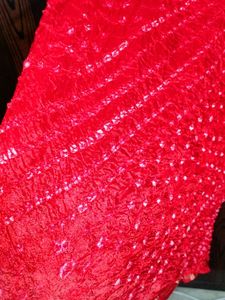 Vibrant Red Bandhani Dupatta with Golden Border
