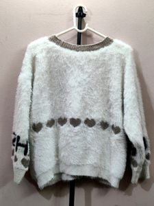 Imported women's V-neck fuzzy knit cardigan/sweate