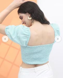 Chic Square Neck Puff Sleeve Crop Top