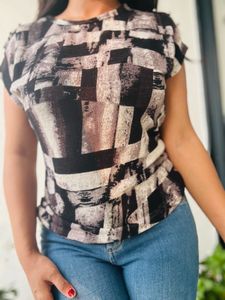 Abstract Print Short Sleeve Top