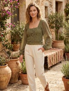 Boho Crochet Square Neck Top