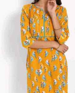 Yellow Parrot Print Kurta