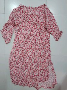 Red Floral Print Button-Down Dress