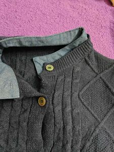 Blue Knitted Vest with Shirt