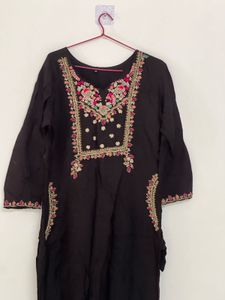 Elegant Black Embroidered Kurta Set