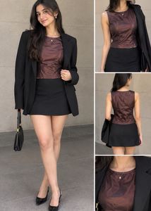Chic Brown Sleeveless Cropped Top