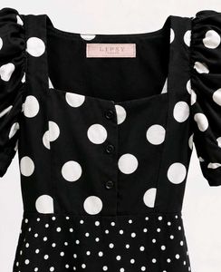 Black &amp; White Polka Dot Puff Sleeve Dress