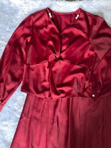 Elegant Red Satin top and skirt set