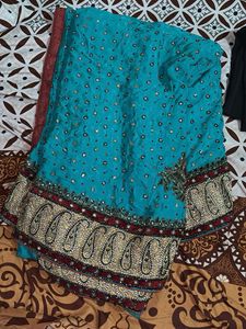 Beautiful Teal Embroidered Saree with blouse