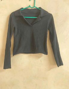 Ribbed Polo Neck Crop Top