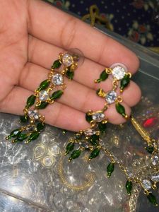 Elegant Green & Crystal Drop Earrings