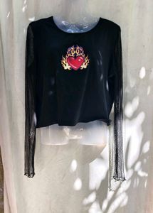 21279. Black Heart Flame Graphic Long Sleeve Top