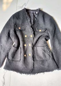 Chic Black Boucle Double-Breasted tweed Jacket