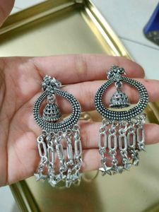 Oxidized Silver Jhumka Earrings