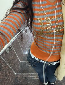 Sparkly Striped V-Necky y2k Top