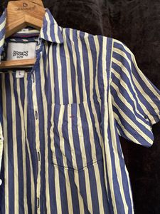 Vintage Striped Short Sleeve Button-Up Shirt