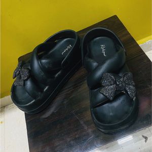 Black Platform Slides with Embellishments