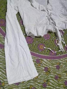 skirt White Ruffled Lace-Up Crop Top co