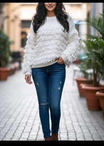 White Fringe Sweater