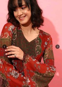STREET 9 Ethnic Motif Printed V Neck Bell Sleeves