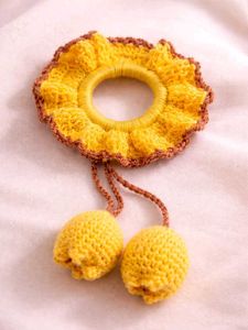Crocheted Yellow Hair Tie with Pompoms