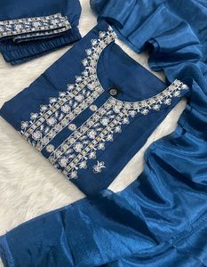 Blue Embroidered Kurta Set with Dupatta