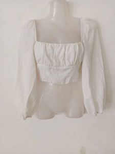 White Square Neck Puff Sleeve Top