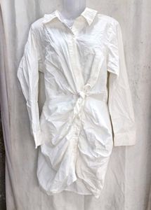 I. Chic White Ruched Shirt Dress