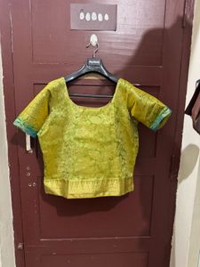 Yellow &amp; Teal Brocade Lehenga Choli Set