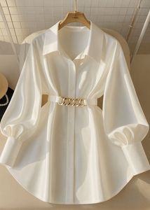 Chic White Button-Down Shirt with Belt
