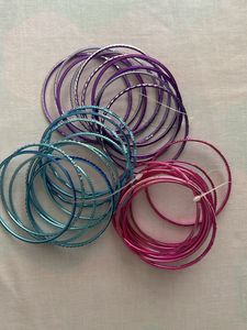 30 Pcs Metal Bangles- Magenta, Sea Blue, Purple