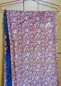 Floral Printed Silk Saree with Blue Border