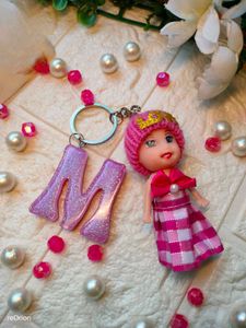 Sparkly Doll & Letter 'M' Keychain