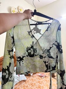 Floral Wrap Long Sleeve Top