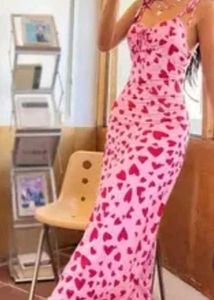 Chic Pink Heart Print Maxi Dress
