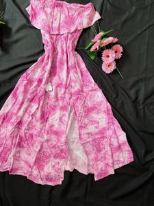 Boho Pink Tie-Dye Off-Shoulder Maxi Dress