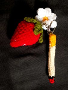 Crochet Strawberry &amp; Cigarette Keychain