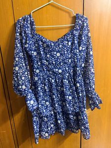 Blue Floral Ruffled Mini Dress