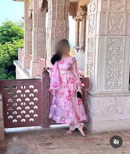 Elegant Pink Floral Anarkali Set with Belt